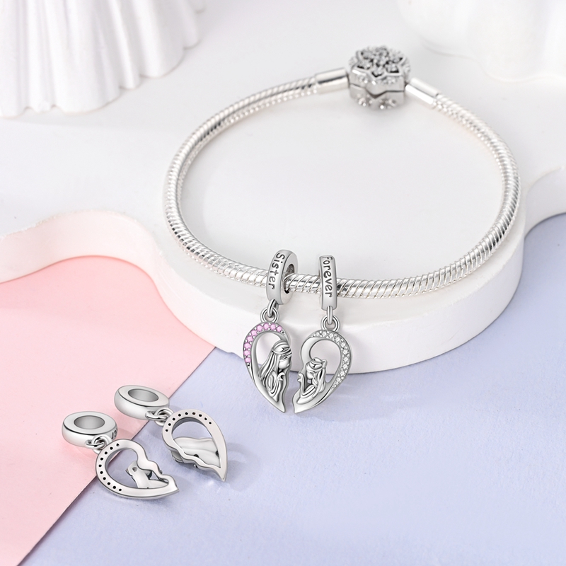 S925 Silver Sisters' Heart Combination Pendant, Elegant Gift